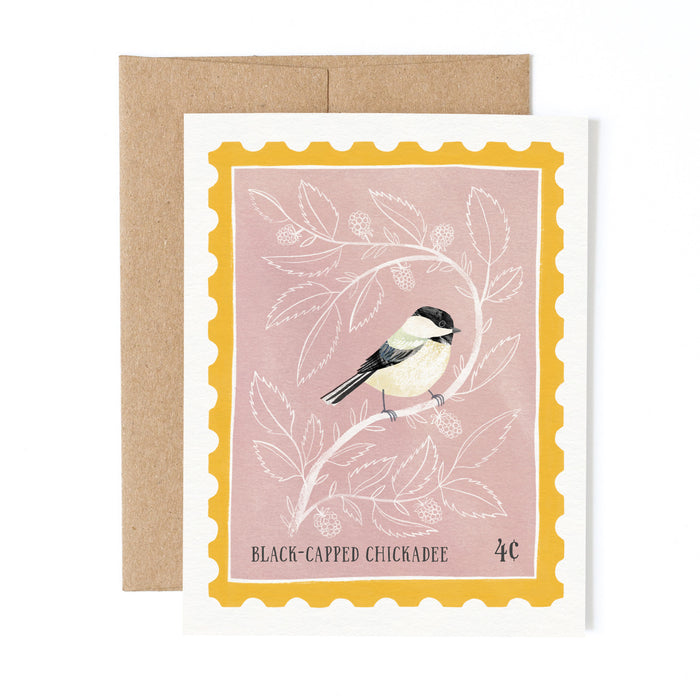 Black Capped Chickadee Stamp | Greeting Card