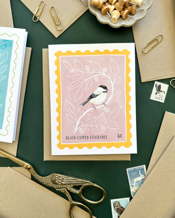 Black Capped Chickadee Stamp | Greeting Card