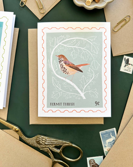 Hermit Thrush Stamp | Greeting Card