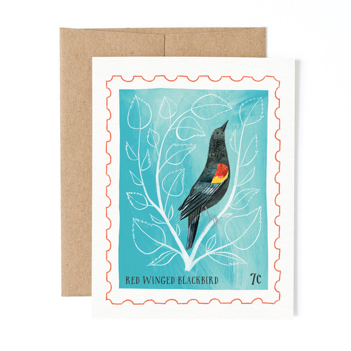 Red Winged Blackbird Stamp | Greeting Card