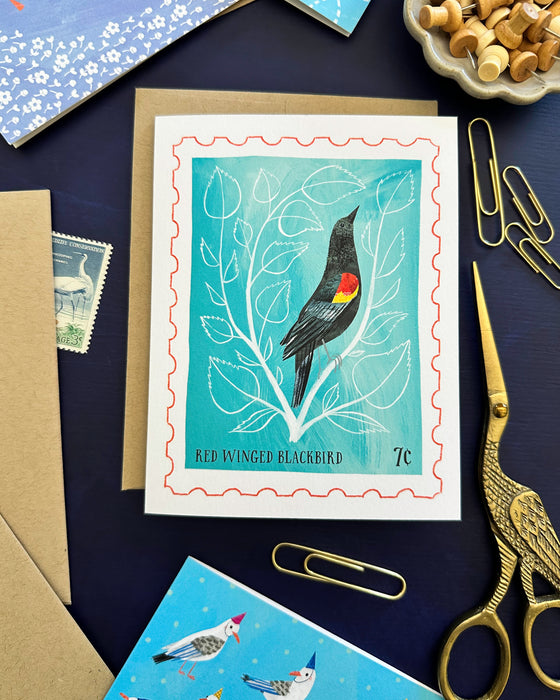 Red Winged Blackbird Stamp | Greeting Card