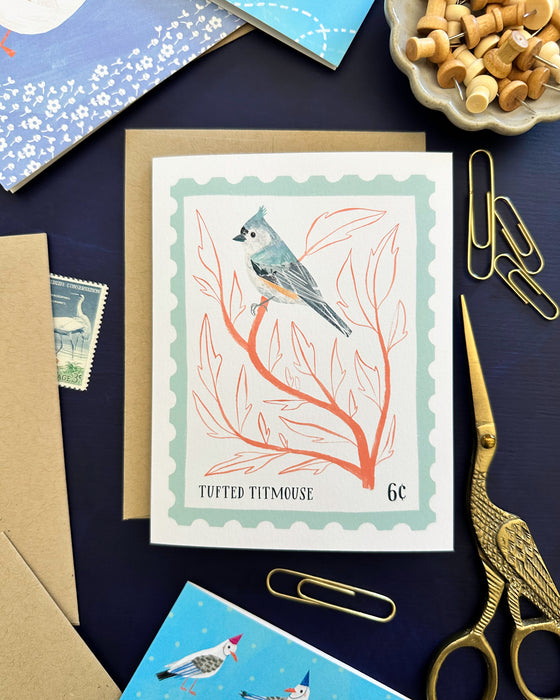 Tufted Titmouse | Bird Stamp Greeting Card